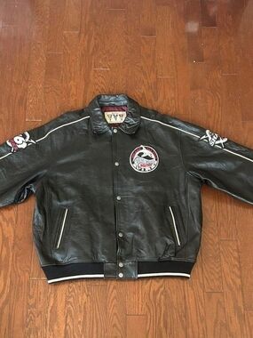 Avirex Black West Indies Sharks Leather Bomber Jacket Sz 4XL
